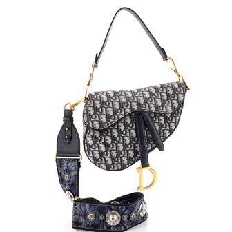Christian Dior Saddle Handbag with Strap Oblique Canvas Medium