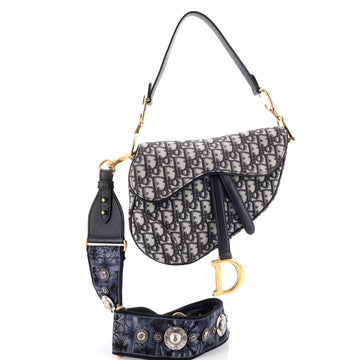 Christian Dior Saddle Handbag with Strap Oblique Canvas Medium