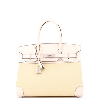 Hermes Birkin Handbag Toile and Light Swift with Palladium Hardware 30