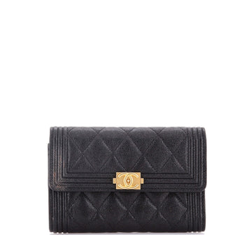 Chanel Boy Flap Wallet Quilted Caviar Small