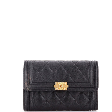 Chanel Boy Flap Wallet Quilted Caviar Small