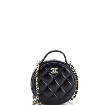 Chanel Handle with Care Round Vanity Case with Chain Quilted Lambskin Small