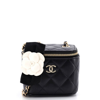 Chanel Camellia Bow Vanity Case with Chain Quilted Lambskin Mini