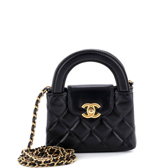Chanel Kelly Top Handle Shopping Bag Quilted Shiny Aged Calfskin Nano