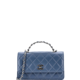 Chanel Top Handle Phone Holder with Chain Quilted Shiny Calfskin with Crystals