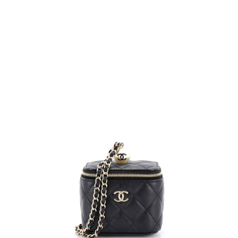 Chanel Classic Pearl Vanity Case with Chain Quilted Caviar Mini