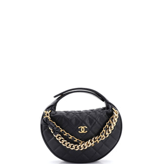 Chanel Double Chain Bow Hobo Pouch Quilted Caviar Mini