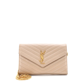 Saint Laurent Classic Monogram Wallet on Chain Matelasse Chevron Leather Medium