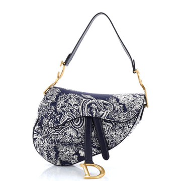 Christian Dior Toile De Jouy Saddle Bag Embroidered Canvas Medium