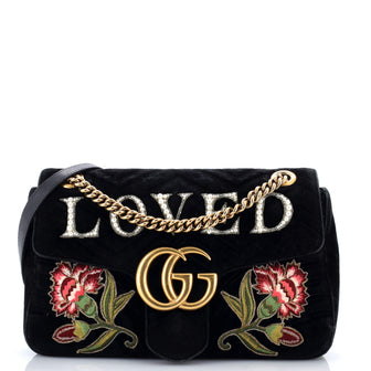 Gucci GG Marmont Flap Bag Embroidered Matelasse Velvet Medium