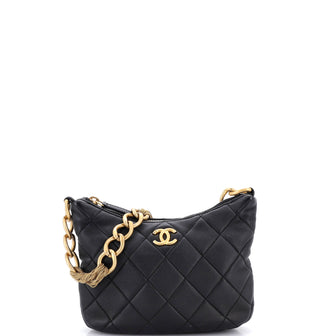 Chanel CC Mixed Chain Link Zip Hobo Quilted Lambskin
