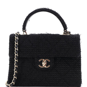 Chanel CC Top Handle Box Bag Quilted Tweed Medium