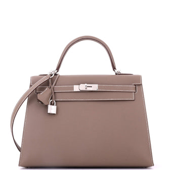 Hermes Kelly Handbag Grey Epsom with Palladium Hardware 32
