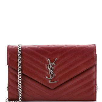 Saint Laurent Classic Monogram Wallet on Chain Matelasse Chevron Leather Medium