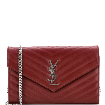 Saint Laurent Classic Monogram Wallet on Chain Matelasse Chevron Leather Medium