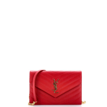 Saint Laurent Classic Monogram Wallet on Chain Matelasse Chevron Leather Small