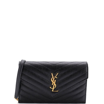 Saint Laurent Classic Monogram Wallet on Chain Matelasse Chevron Leather Small