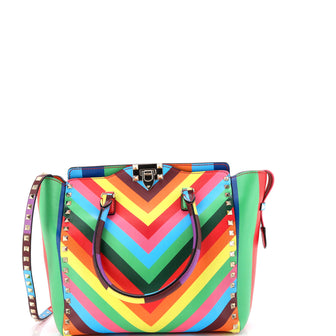 Valentino Garavani 1973 Rockstud Tote Striped Leather Small