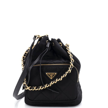 Prada Drawstring Bucket Bag Quilted Tessuto Small