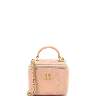 Chanel Classic Top Handle Vanity Case with Chain Quilted Lambskin Mini