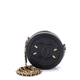 Chanel Filigree Round Clutch with Chain Quilted Caviar Mini