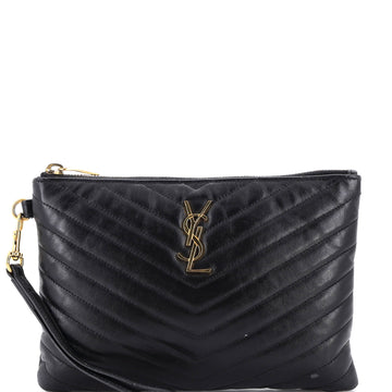 Saint Laurent Classic Monogram Wristlet Pouch Matelasse Chevron Leather Small