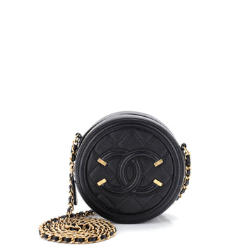 Chanel Filigree Round Clutch with Chain Quilted Caviar Mini