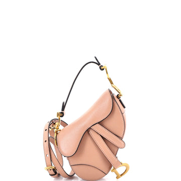 Christian Dior Saddle Handbag with Strap Leather Micro