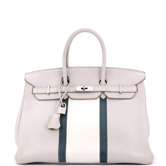 Hermes Club Birkin Bag Grey Clemence and Lizard with Palladium Hardware 35