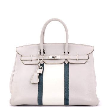 Hermes Club Birkin Bag Grey Clemence and Lizard with Palladium Hardware 35