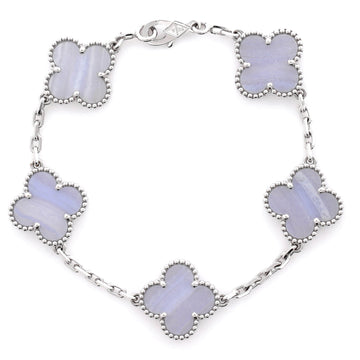 Van Cleef & Arpels Vintage Alhambra 5 Motifs Bracelet 18K White Gold and Chalcedony