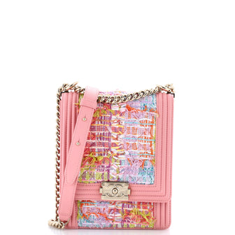 Chanel North South Boy Flap Bag Quilted Tweed Small