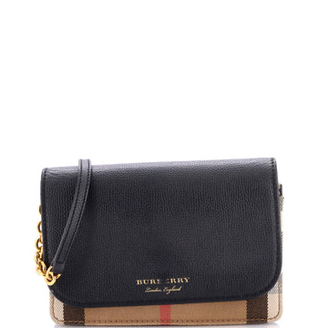 Burberry Hampshire Wallet on Chain Leather and House Check Canvas