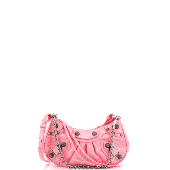Balenciaga Le Cagole Giant Studs Shoulder Bag Crocodile Embossed Leather Mini
