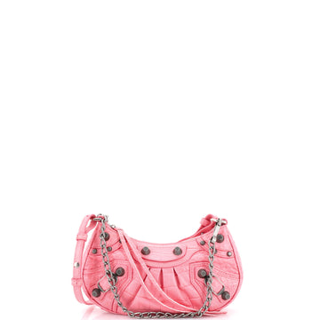 Balenciaga Le Cagole Giant Studs Shoulder Bag Crocodile Embossed Leather Mini