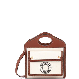 Burberry Logo Pocket Tote Canvas with Leather Mini