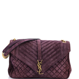 Saint Laurent Classic Monogram Slouchy Envelope Satchel Quilted Suede Large