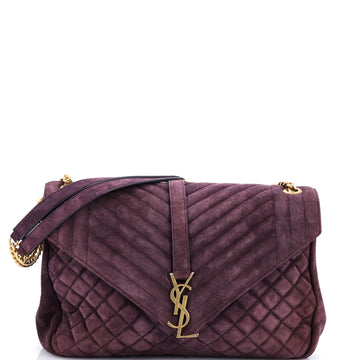 Saint Laurent Classic Monogram Slouchy Envelope Satchel Quilted Suede Large