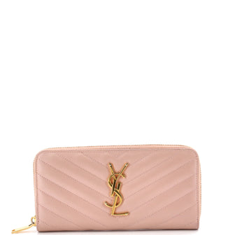 Saint Laurent Classic Monogram Zip Around Wallet Matelasse Chevron Leather