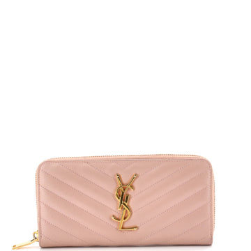 Saint Laurent Classic Monogram Zip Around Wallet Matelasse Chevron Leather