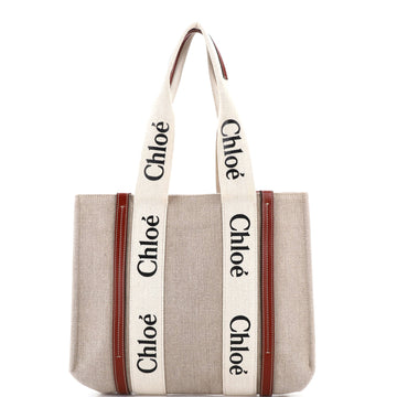 Chloe Woody Tote Canvas with Leather Medium