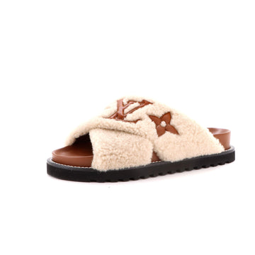 Louis Vuitton Women's Paseo Comfort Slide Sandals Shearling with Leather