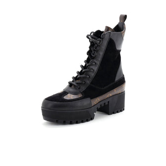 Louis Vuitton Women's Laureate Platform Desert Boots Suede with Monogram Canvas