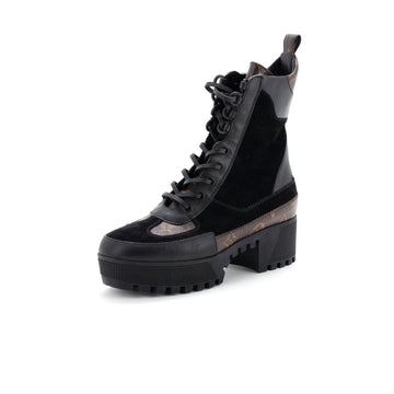 Louis Vuitton Women's Laureate Platform Desert Boots Suede with Monogram Canvas