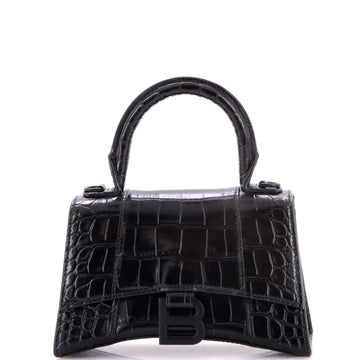 Balenciaga Hourglass Top Handle Bag Crocodile Embossed Leather XS
