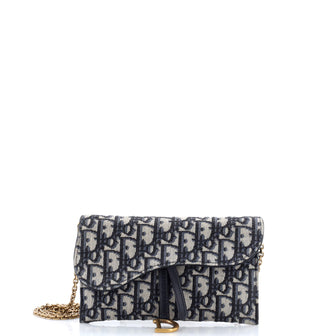 Christian Dior Saddle Chain Wallet Oblique Canvas
