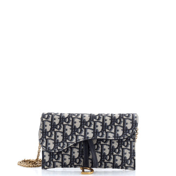 Christian Dior Saddle Chain Wallet Oblique Canvas