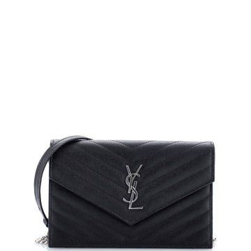 Saint Laurent Classic Monogram Wallet on Chain Matelasse Chevron Leather Small