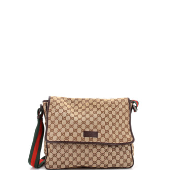 Gucci Web Strap Flap Messenger GG Canvas Medium