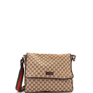 Gucci Web Strap Flap Messenger GG Canvas Medium